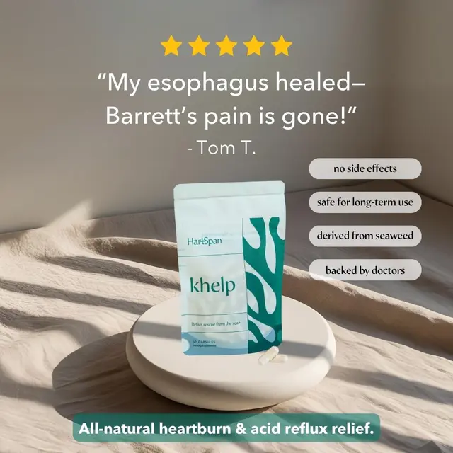 Ad for Khelp®: All-natural reflux solution