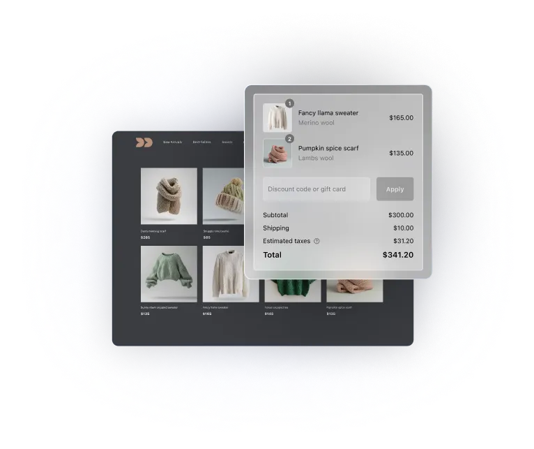 A product page on a WordPress site. Over the page is the PlatformDTC checkout.