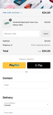 The checkout screen for a company named Suppeal showing an option to click a drop down to see order summary and rewards.