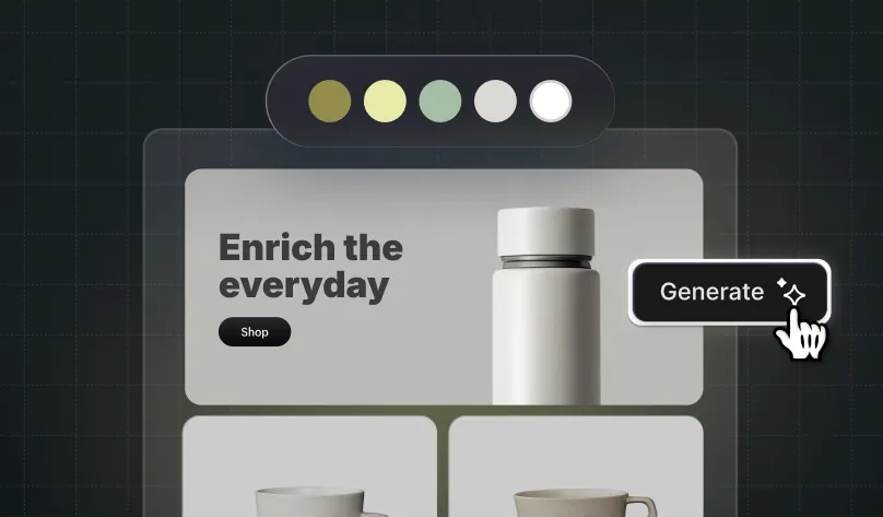 An online store next to a ‘Generate’ button depicting a storefront generated with AI.