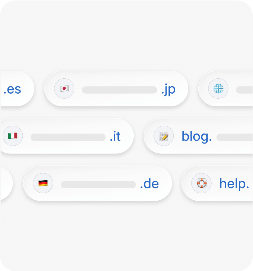 One URL with different global extensions like .jp, .de, and .it.