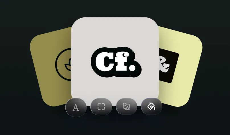 Three different logos with small icons underneath, depicting customization capabilities like changing font, color, and size.