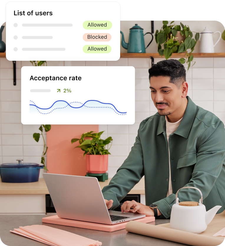 Graphs showing the volume of low-risk orders and the 99.7% acceptance rate