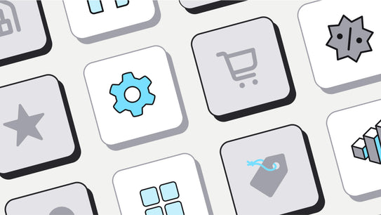 An illustration featuring a collection of abstract icons representing various commerce applications.