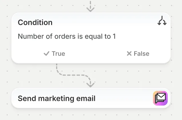 An automation flow interface set up to send a marketing message when a customer subscribes to email marketing.