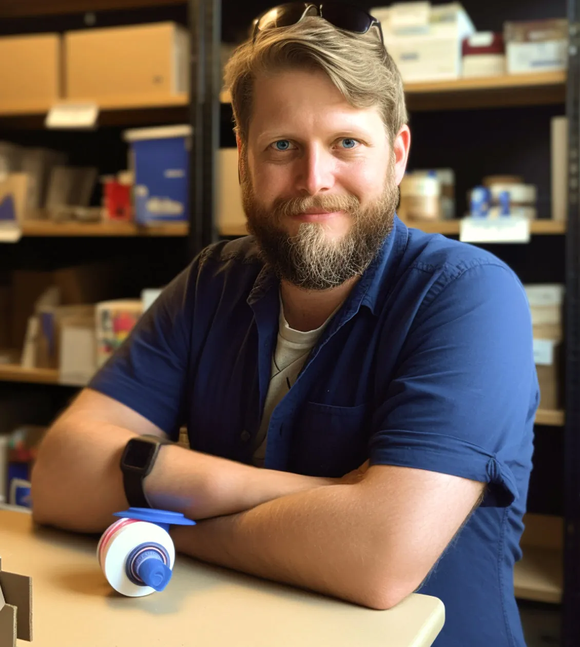 Rennie Wood of Wood Wood Toys poses for a portrait within their back office of their store.