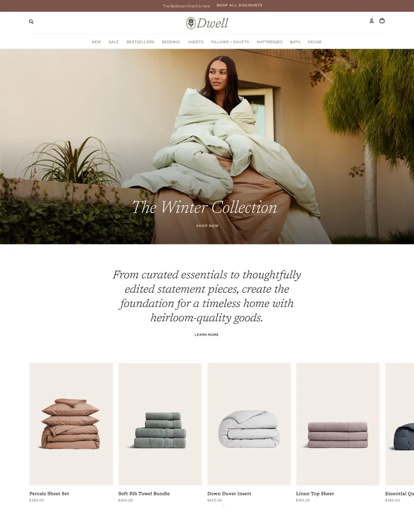 Preview of Dwell, a Horizon theme with warmth and modern elegance, perfect for home decor or any products that make a house feel like home.