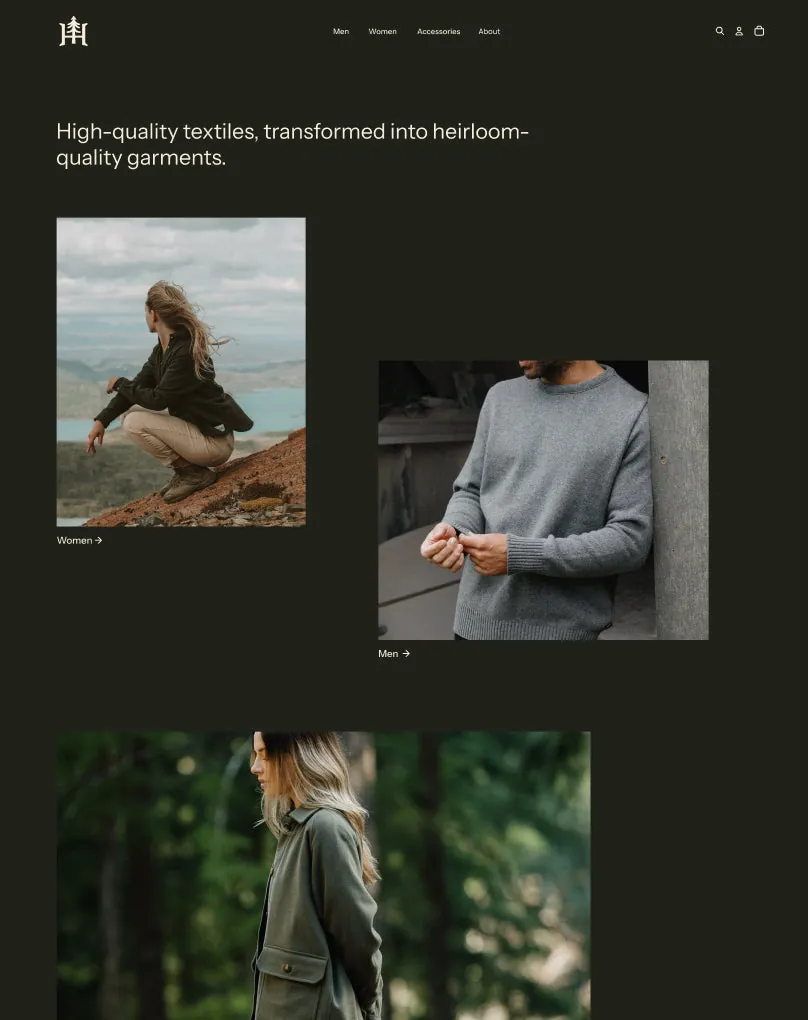 Preview of Heritage, a Horizon theme with tactile design elements that make products feel tangible online, showcasing craftsmanship and authenticity.