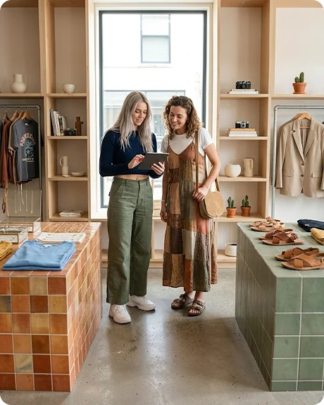Two women shopping in a high-end store