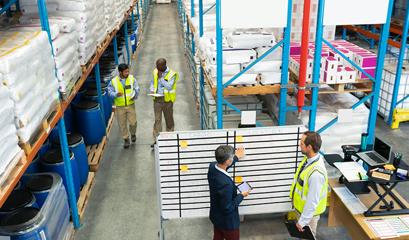 Warehouse organized with products on shelves