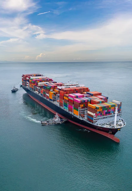 Container ship moving across open water