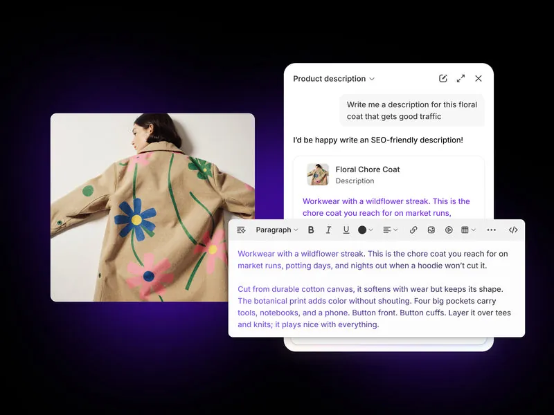 Sidekick Writer persona drafting product copy based on user's request