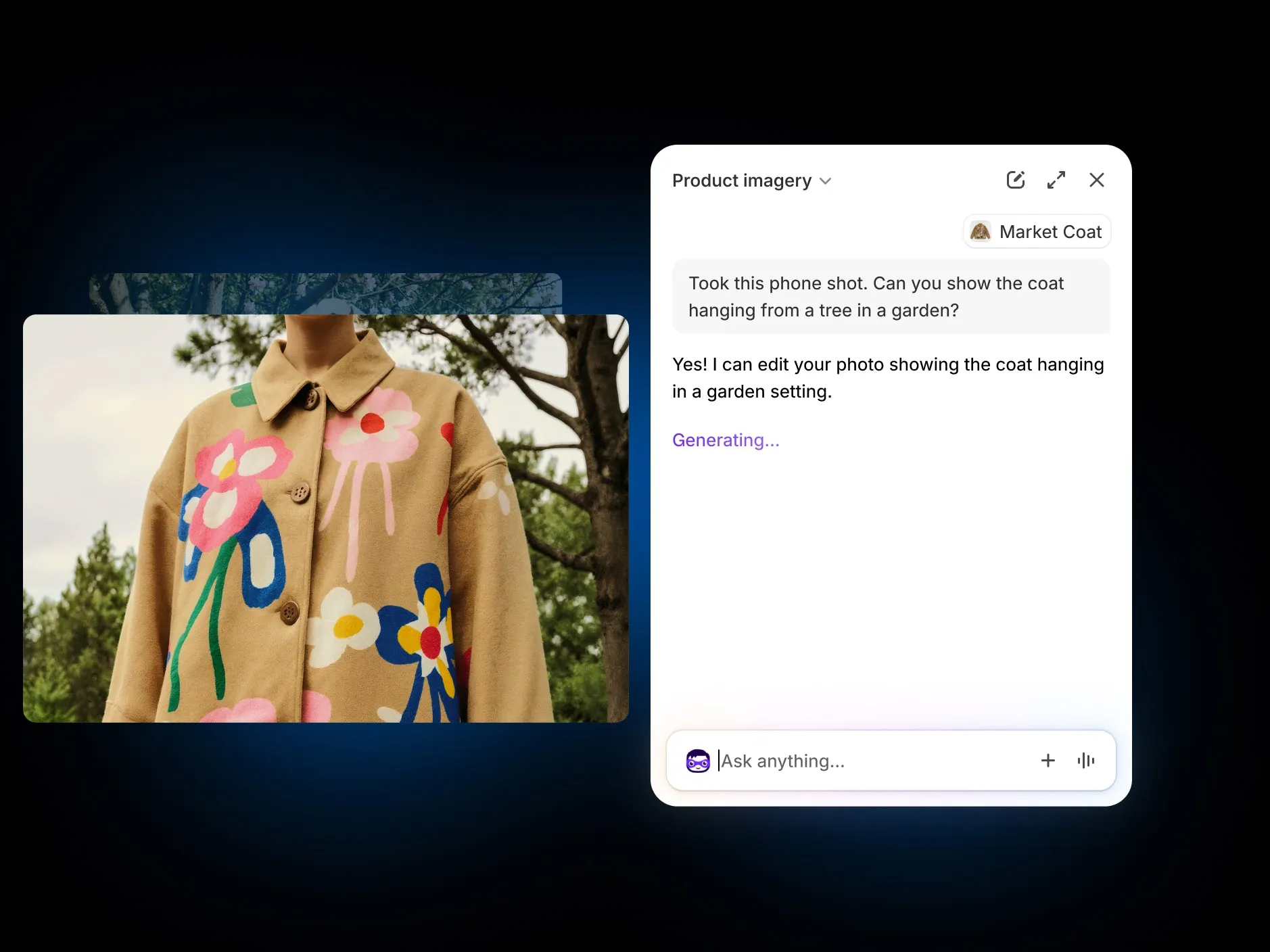 Sidekick Photo editor persona generating a professional product image based on user's description