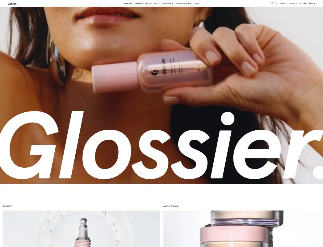 Image of Glossier website selling beauty products